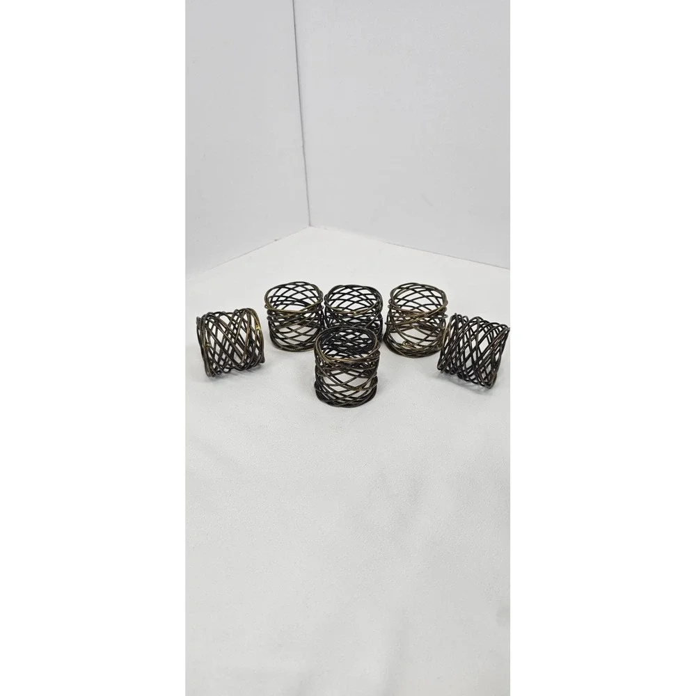 Set of 6‎ Brass Twisted Wire Mesh Napkin Rings / Holders Bird Nest